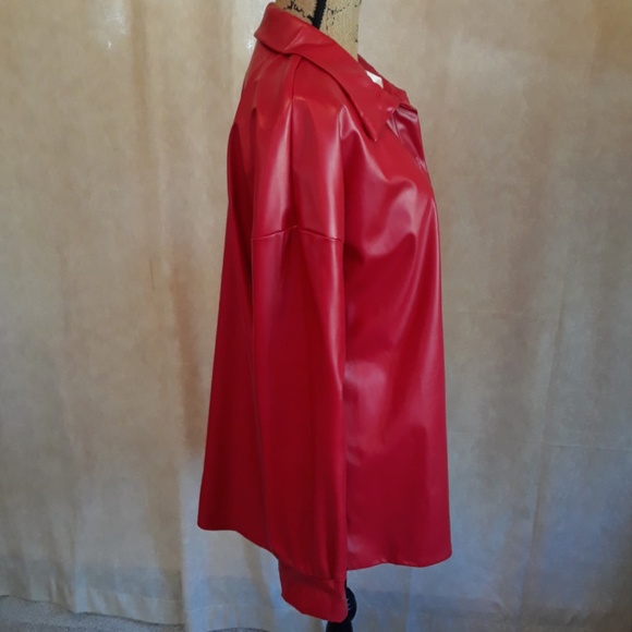 Women's Red Faux Leather Shacket / Button-up Jacket Size XL - Picture 5 of 13